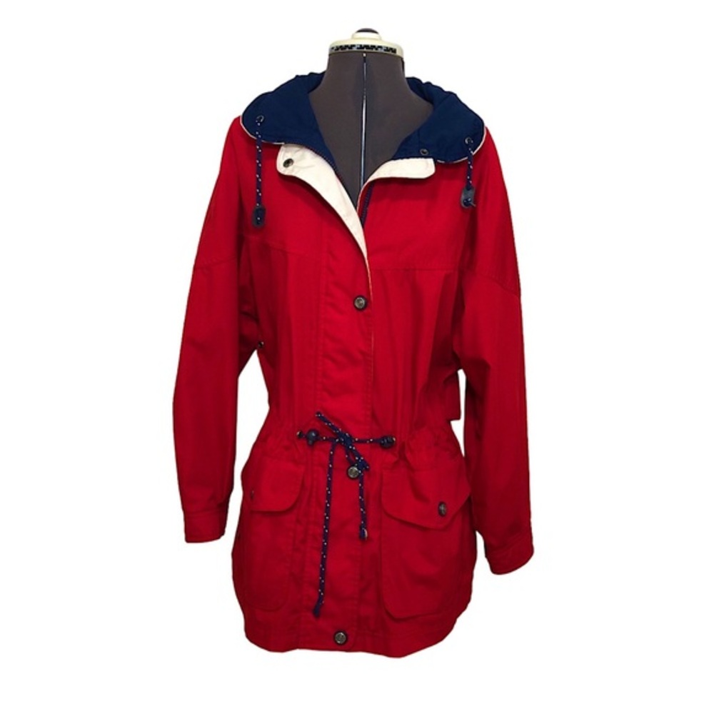 Pacific Trail by London Fog All Weather Hooded Waist String Red Lined Jacket M‎